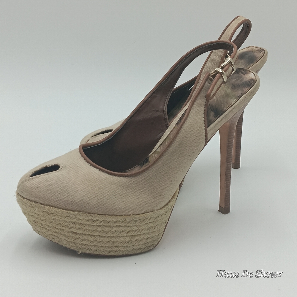 Sam Edelman Novato Slingback Heel Pumps Canvas Sand Jute Wrapped Women Size 6M